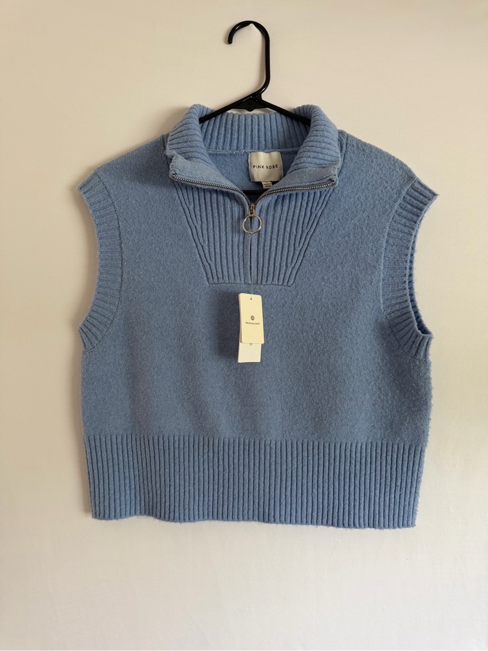 Pink Rose Womens Stormy Peri Blue Quarter Zip Knit Sweater Vest NWT M